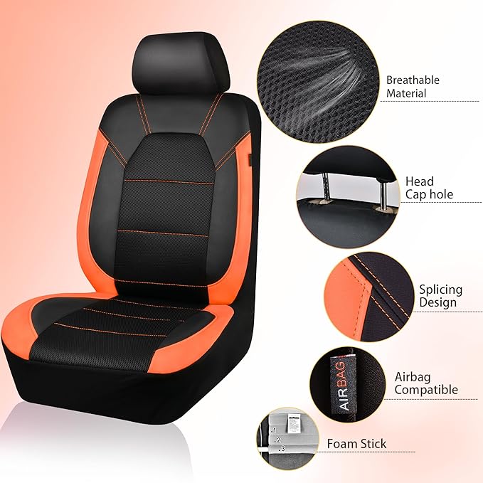 CAR PASS Leather Seat Covers, Breathable Universal Car Seat Cover Full Set for Cute Women Girly,5mm Composite Sponge Inside,A