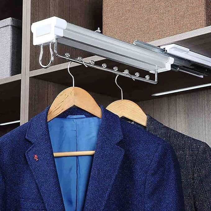 Pull Out Clothes Rail Extendable Clothes Rail - Sliding Wardrobe Closet Rod, Pull Out Closet Clothes Rail With Buffer System,