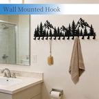 Large Black Mountain Wall Decor Coat Rack with 14 Hooks, Decorative Forest Wall Hanger for Cabin Entryway Front Door Bathroom