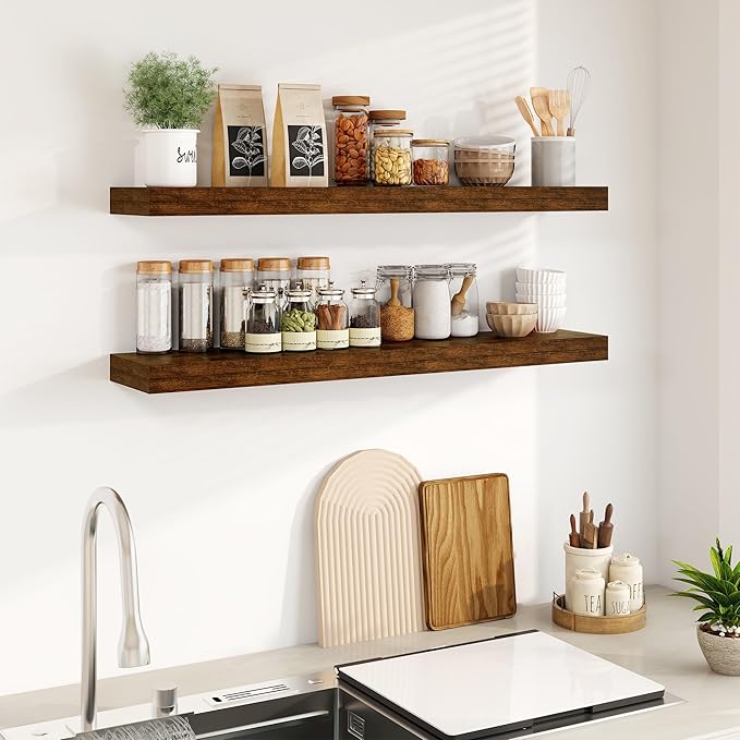Fun Memories Floating Shelves for Wall, 40Inch Floating Shelves Set of 2, Hanging Shelf with Invisible Brackets, Wood Shelves