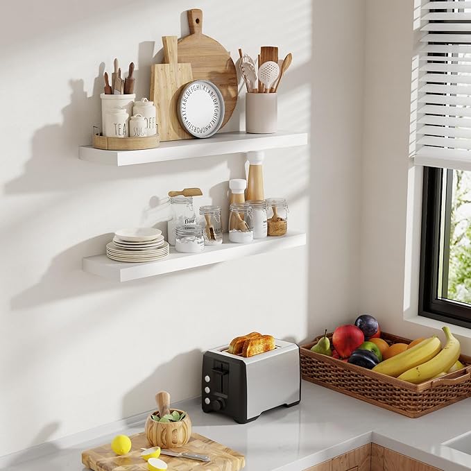 30 Inch Floating Shelves, 8 Inch Deep Floating Shelves for Wall, Hanging Shelf with Invisible Brackets, Deep Shelves for Bath