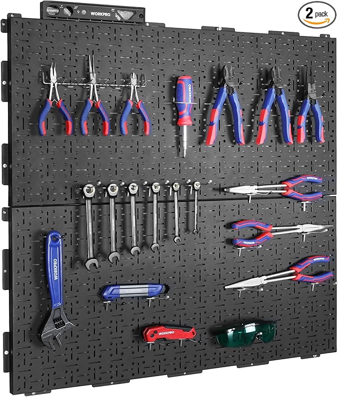 WORKPRO Metal Pegboard 16”x 32” Steel Panel with Round Holes & Vertical Slots, Black Heavy Duty Garage Peg Board Wall Pegboar