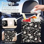 Hanging Car Garbage Bag, Cute Car Trash Can Bag, Automotive Accessories for Women Men Black White Peony Flowers