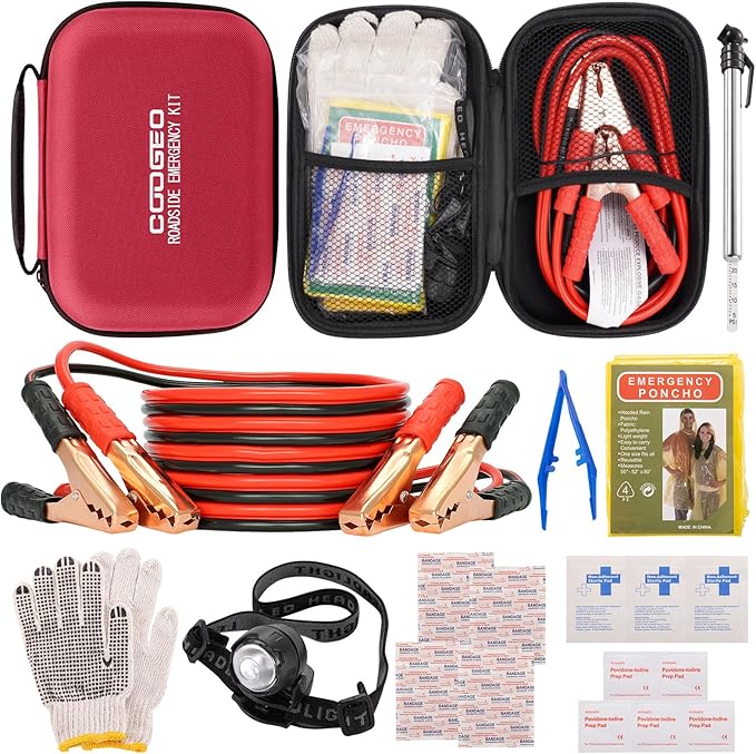 Car Roadside Emergency Kit with Battery Jumper Cables,Car Accessories for Men or Women,Automotive Safety Kit for Car,Vehicle,