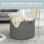MEGASKET Large Dark Grey Storage Basket, Woven Cotton Rope Baskets for Storage, Big Blanket Organizer Storage Basket for Livi
