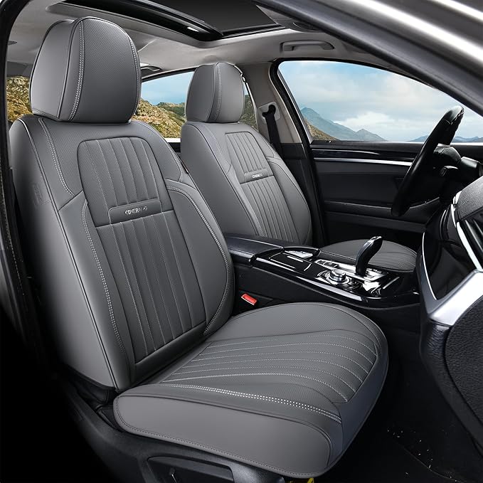 Coverado Front Seat Covers, Car Seat Cover, Gray Seat Covers for Cars, 2PCS Car Seat Protector,Waterproof Faux Leather Car Se