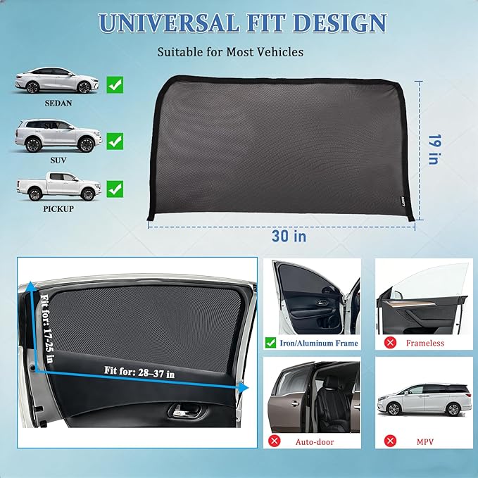 Car Window Shades,2 Pack Car Side Window Sunshade,Breathable & Retractable Car Window Shade for Baby,Universal Fit Most of Cars,Glare Shield,Protect Privacy(Rear Windows)
