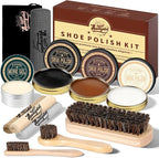 10 PCS Shoe Polish Kit - Horsehair Brushes, Black Brown Neutral Polish,Mink Oil Conditioner for Shoes,Polishing Cloth, Leathe