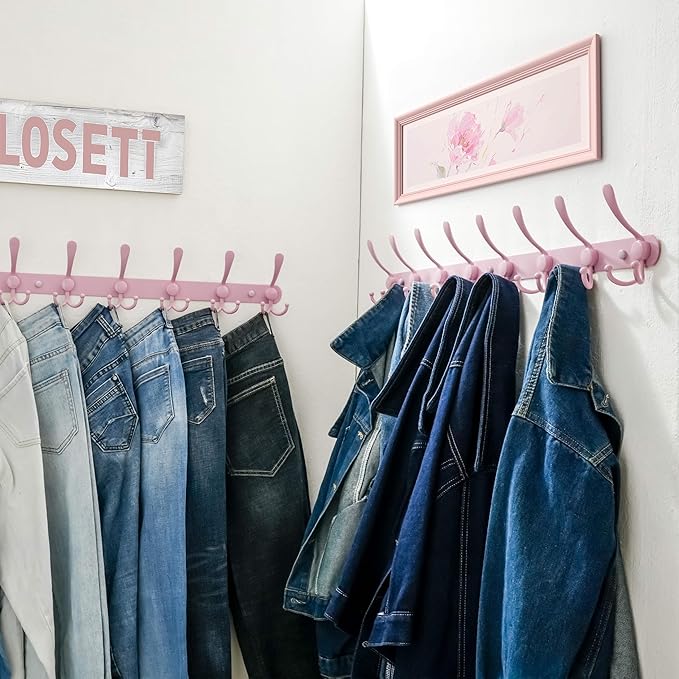 Dseap Coat Rack Wall Mount - 29.5” Long 8-Tri-Hooks Heavy Duty Coat Hanger Rail Wall Hooks for Hanging Coats Hats Clothing Cl