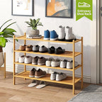 BMOSU 4-Tier Bamboo Extended Shoe Rack Premium Stackable Shoe Shelf Storage Organizer for Hallway Closet Living Room Entryway