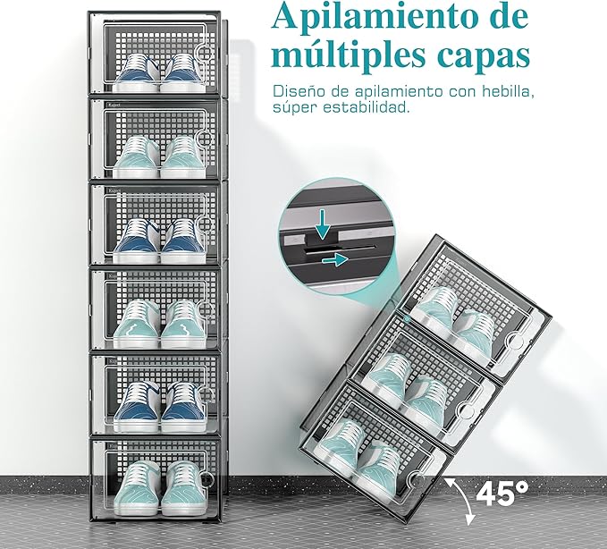 Kuject Large Shoe Organizers Storage Boxes for Closet, 12 Pack Clear Plastic Stackable Storage Bins with Lids, Under Bed Shoe