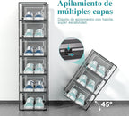 Kuject Large Shoe Organizers Storage Boxes for Closet, 12 Pack Clear Plastic Stackable Storage Bins with Lids, Under Bed Shoe