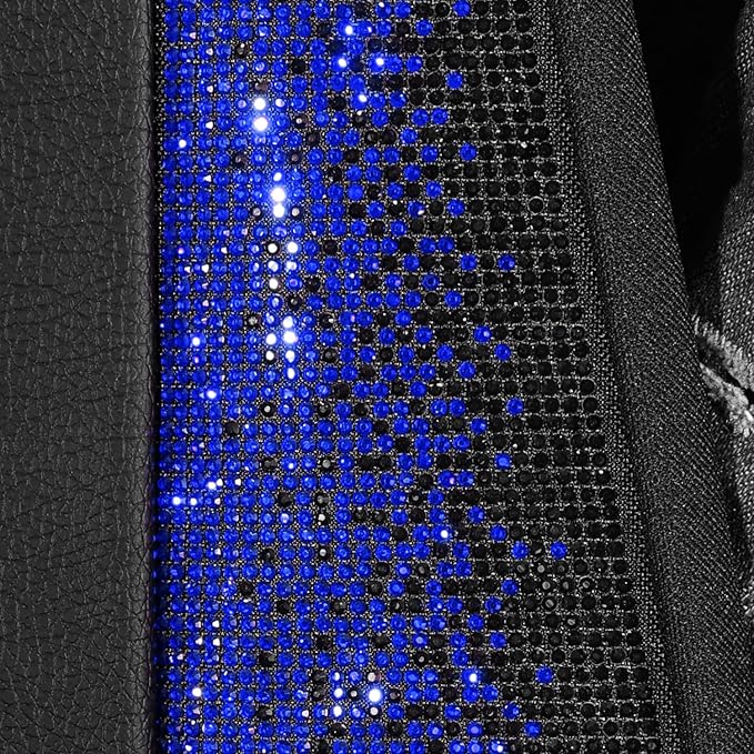 CAR PASS Bling Diamond Black Leather Car Seat Covers for 2 Front Interior Sets, Waterproof Shining Glitter Sparkly Crystal Un