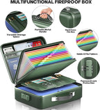 Fireproof Document Box, Hard Case Highly Flame-Resistant Fire Proof Waterproof File Organizer with Lock, Portable Fire Safe f
