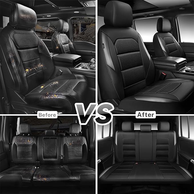 CAR PASS Memory Foam Car Seat Covers Full Set,Breathable Mesh Thick Seat Covers for Car,Gray Metal Film Leather Seat Covers,U