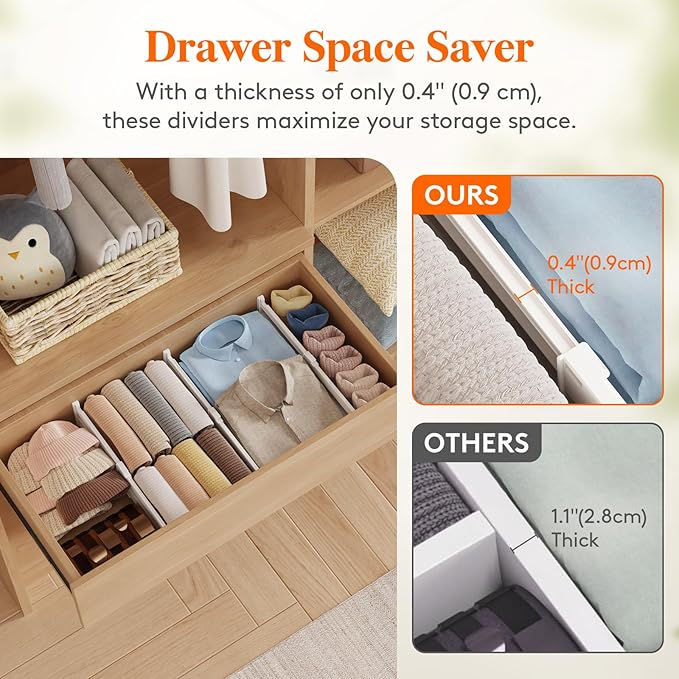 Lifewit 12 Pack Drawer Dividers 4" High, 10.5-16.5" Dresser Drawer Divider with 5 Pack Drawer Dividers for Clothes 4" High,11