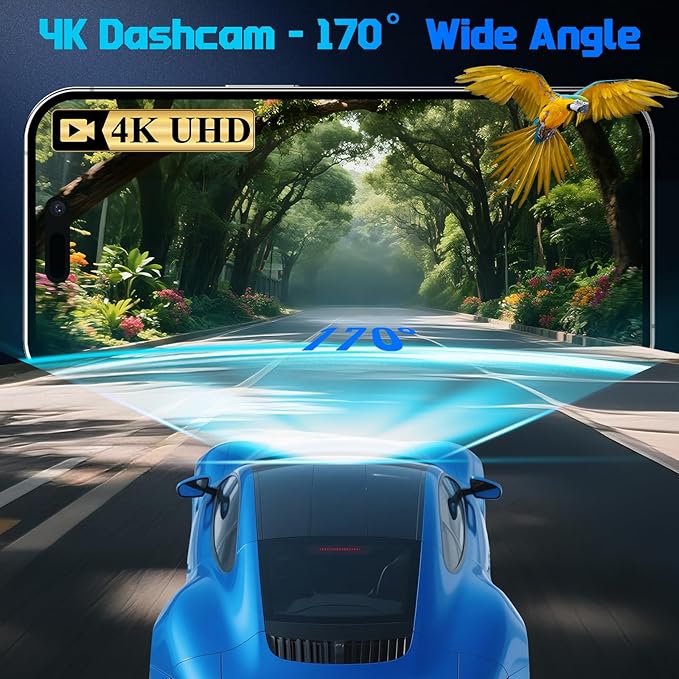 Dash Cam Front 4K Dash Camera for Cars Built-in WiFi/APP Control Dashcams for Cars, 1.2" IPS Touch Screen Dash Cam with Free 32GB Card,170°Wide Angle, G-Sensor, Night Vision, 24H Parking Mode Dashcam