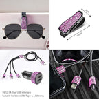 CAR PASS 30 PCS Bling Pink Car Set for Women, Bling Steering Wheel Covers Set 15 Inch, Shining Rhinestone License Plate Frame, Sparkly Diamond Phone Holder, Cute Interior Set Decorations, Pink Diamond