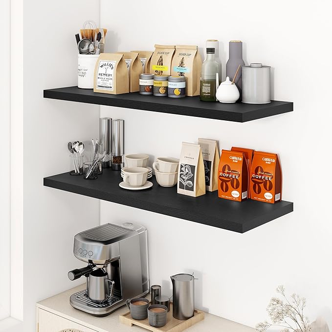 Dreamland 40" Floating Shelves for Wall, 12" Deep Slim Black Floating Shelves, Wall-Mounted Shelves for Bedroom, Living Room,