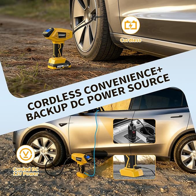 Tire Inflator Portable Air Compressor - 4X Faster Inflation, 160PSI Cordless Handheld Tire Pump with Rechargeable 20V Battery & 12V DC Dual Power, Digital Gauge for Car, Motorcycle, E-Bike, Ball