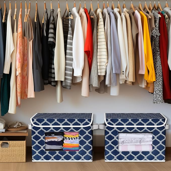 Univivi Fabric Foldable Storage Boxes [4-Pack] Large Collapsible Stackable Storage Bins with Lids, Closet Organizers and Stor
