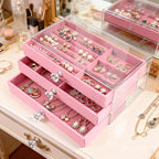 Clear Acrylic Velvet Jewelry Organizer with 3 Drawers, Stackable Display Storage Earrings Necklace Rings Bracelets Box Holder