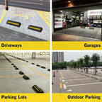 Pack of 4 Garage Parking Aid, 16.9'' Parking Stopper for Garage, Heavy Duty Rubber Garage Car Stopper with Reflective Yellow Tape Curb, Parking Gadgets Protects Garage Walls and Car