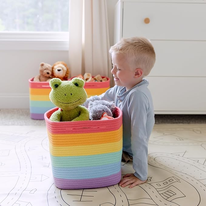 NaturalCozy Storage Cubes 11 Inch Cotton Rope Woven Baskets for Organizing, 3-Pack | Cube Storage Bin | Square Storage Basket