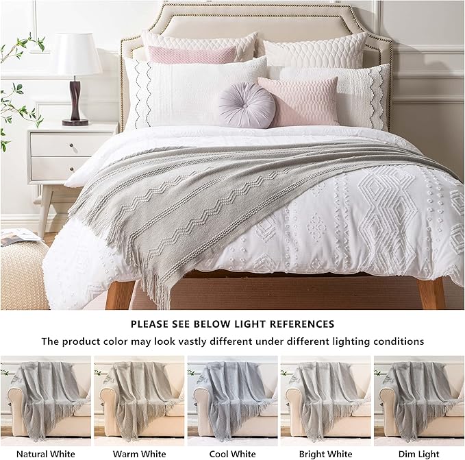 BATTILO HOME Light Grey Throw Blanket for Couch, Geometric Grey Bed Throws Decorative Boho Blanket for Sofa Living Room, 50"x