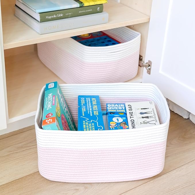 NaturalCozy Storage Baskets 16.8”x13”x7.6” Cotton Rope Woven Baskets for Organizing 3-Pack | Toy Storage Bins | Basket for Sh