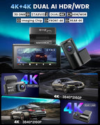 Dash Cam Front and Rear - Sarmert C4 Dual 4K Built-in GPS and 5G WiFi, Free 128GB Card Included, HDR Night Vision, WDR, 4K UH