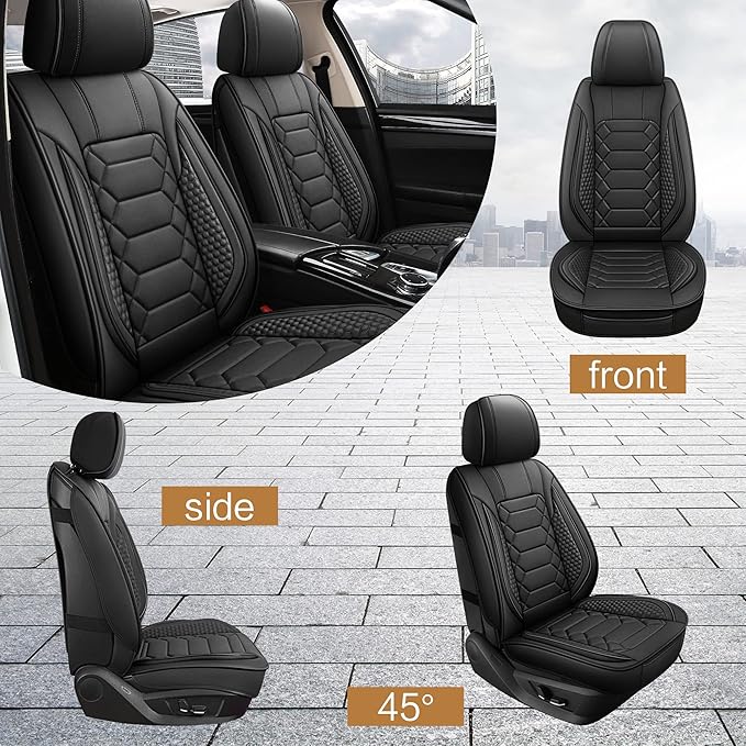 Leather Car Seat Covers Front Pair, Waterproof Faux Leather Seat Covers for Cars, Non-Slip Car Interior Covers Universal Fit 