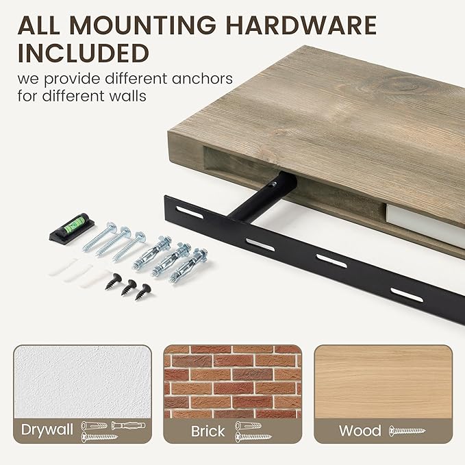 Marsmiles 72 Inch Floating Shelf | 9.3 Inch Deep Grey Wood Wall Shelf Set of 1 | Rustic Reclaimed Wood Shelves for Room Wall 