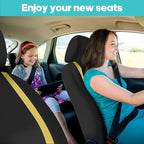 FH Group Unique Flat Cloth Full Set Car Seat Covers w. Silicone Steering Wheel Cover- Universal Fit for Most Cars, Trucks, SUVs or Vans (Yellow/Black)