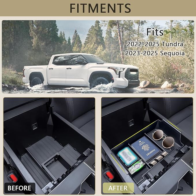 JDMCAR Half-Sized Center Console Organizer Tray Compatible with 2022 2023 2024 2025 2026 Toyota Tundra Accessories and 2023-2026 Sequoia Armrest Box Secondary Storage Tray Interior Accessories
