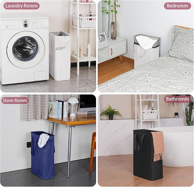 efluky Slim Laundry Basket, Narrow Laundry Hamper with Handles, Collapsible Dirty Clothes Hamper, Tall Laundry Bin for Laundr