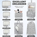 BAGAIL 9 Set Packing Cubes with Packing List Luggage Packing Organizers for Travel Accessories (Grey leopard)