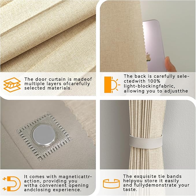 Jilron Accordion Door Curtain Set - 100% Blackout, with Curtain Rod Included, for Bedroom Privacy Protection (Beige-43 W x 78