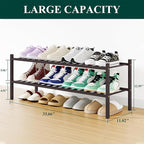 Smiry Shoe Rack, 2 Tier Long Bamboo Shoe Organizer, Stackable Free Standing Wooden Shoe Storage Shelf for Closet, Entryway, F