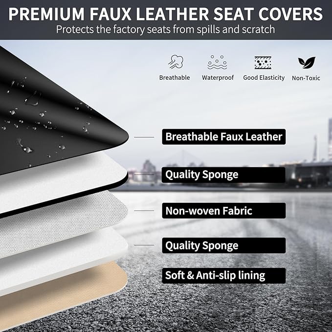 Car Seat Covers Full Set, Leather Seat Cover for Cars, 5 Seats Waterproof Automotive Seat Covers Fit Toyota Rav4 Camry Coroll