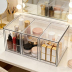 Prsildan Acrylic Makeup Organizer Stackable Storage Drawers with 3 Drawers for Office Desk Vanity Craft Room Clear Drawer Org