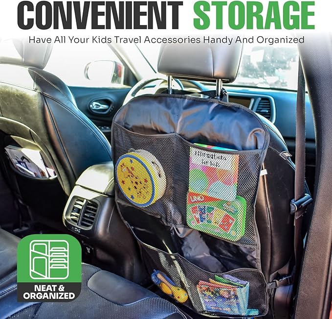 lebogner Back Seat Cover for Kids + 4 Pocket Storage Organizer, 2 Pack X-Large Waterproof Kick Mats Backseat Protector, Car S
