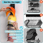 Hat Organizer for Baseball Caps 4Pack, Hat Rack for Wall with Strong Adhesive Hold up to 40 Hats, Hat Hanger Holder Display f