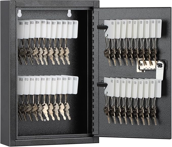KYODOLED Locking Key Cabinet, 40 Key Storage Lock Box with Code, Key Box Wall Mount with Combination Lock, Key Hooks & Tags L