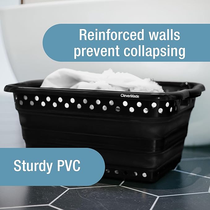 CleverMade Collapsible Laundry Baskets - 39L Foldable Large Collapsible Laundry Basket with Handles for Space Saving Storage,