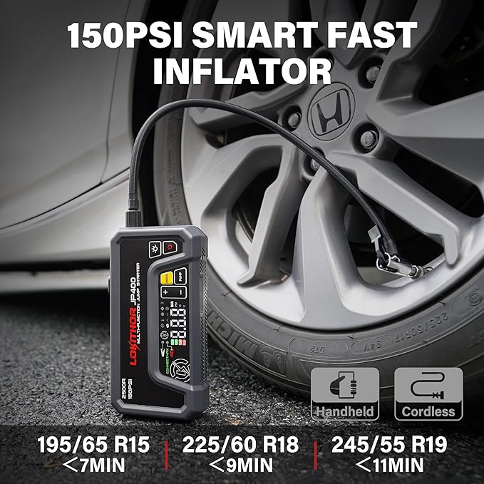 LOKITHOR JP400 Jump Starter with Air Compressor, 2500A 12V Car Battery Jumper Starter Portable (8.5L Gas/6.5L Diesel) with