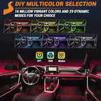 Interior Car LED Strip Lights 400 inches Fiber Optic tubing USB Powered RGB 8 in 1 Car Neon with Wireless APP and Remote Control, Ambient Lighting Kits 16 Million Colors,Sync to Music