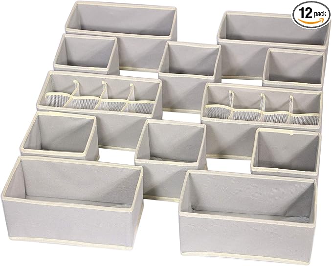 Set of 12 Foldable Drawer Organizer Dividers Cloth Storage Box Closet Dresser Organizer Cube Fabric Containers Basket Bins fo