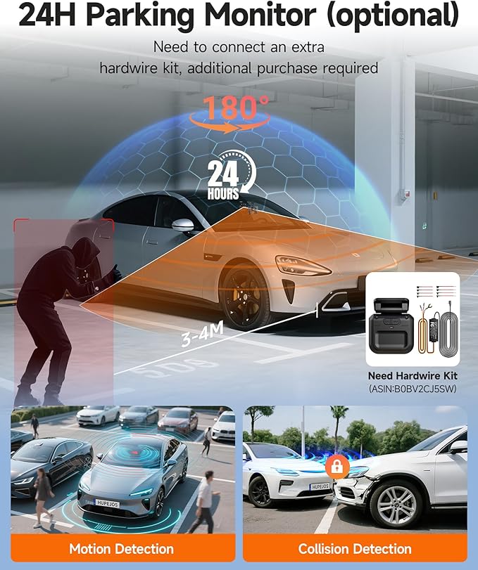 360° Dash Cam Front and Rear Inside, 4 Channel Dash Camera for Cars FHD 1080Px4, Built-in Wi-Fi, 3.16” IPS Screen, WDR Night 