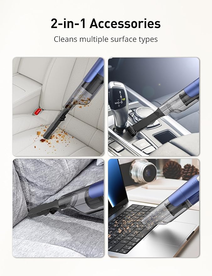Handheld Vacuum Cordless, 24KPA Powerful Car Vacuum, Rechargeable, Charging Dock, Ergonomic Handle, 2-in-1 Crevice Tool, 1.8l